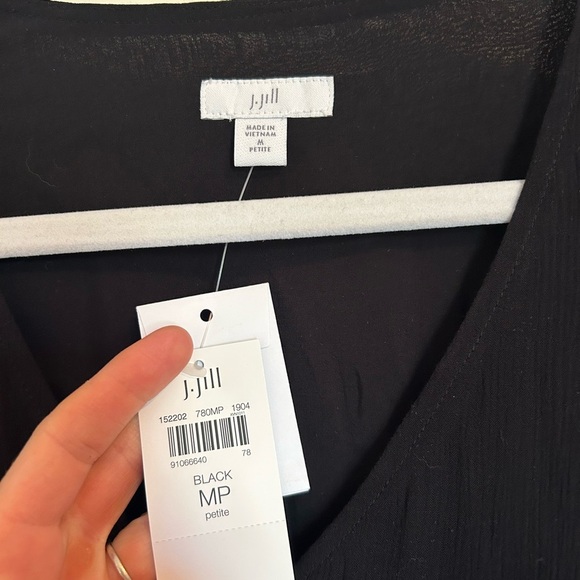 J Jill black handkerchief, midi, long sleeve button-down V-neck dress - Picture 3 of 7